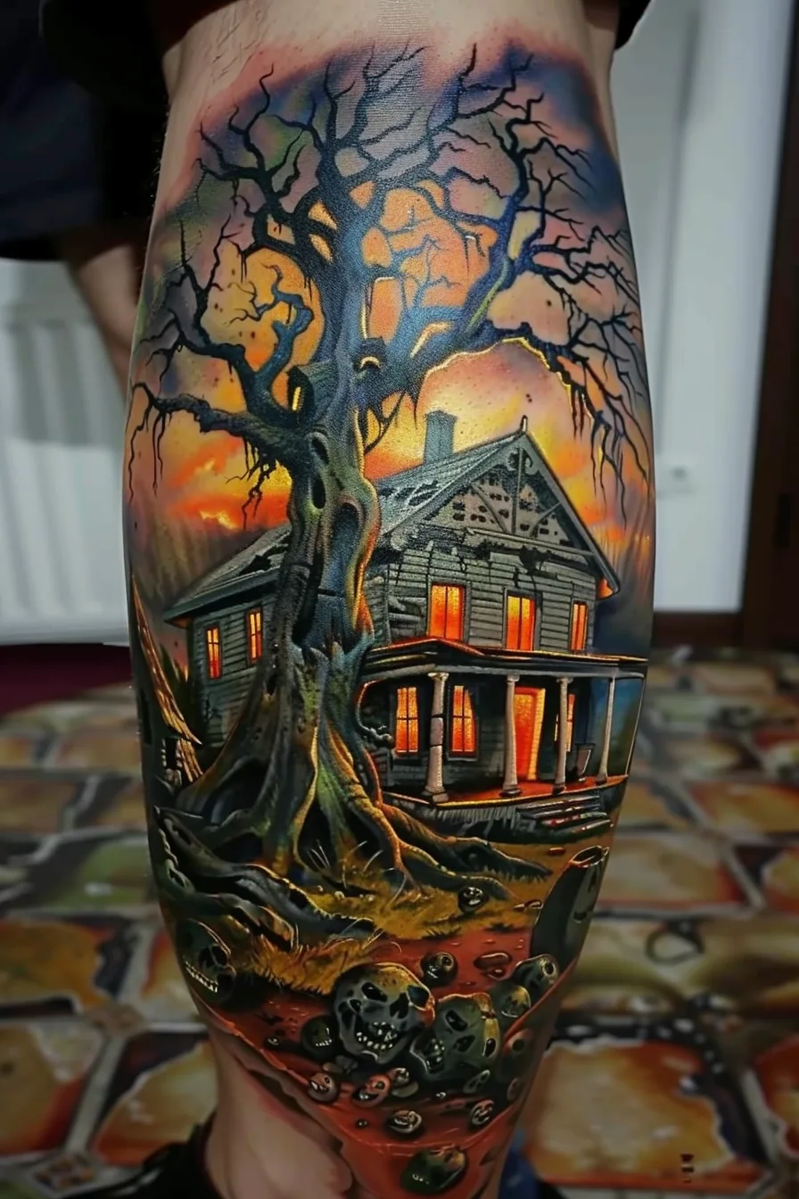 Meaning of a Haunted House Tattoo | 150+ Tattoo Design Ideas
