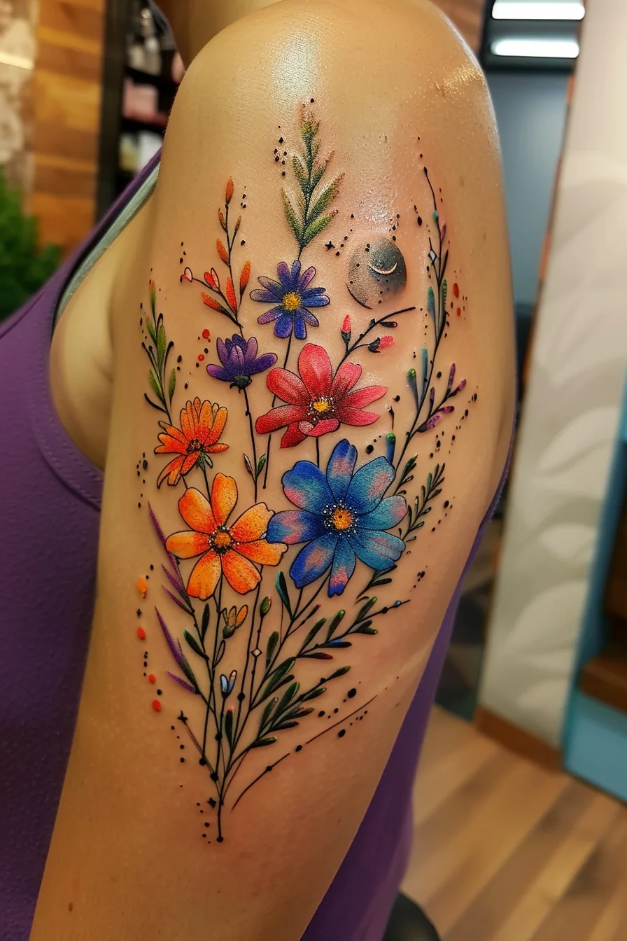 Moon and Flowers Tattoo Ideas