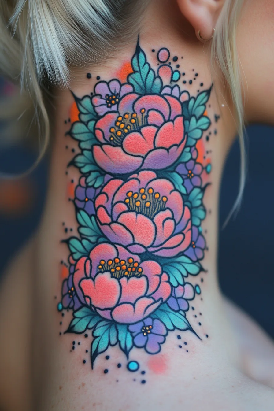Neck Flower Tattoos for Women Ideas