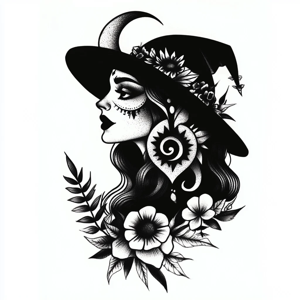 Witchy Tattoo Flash Design Ideas